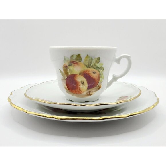 Vtg Schumann Arzberg Germany Tea Set Cup & Saucer Dessert Plate Apple Fruit - Picture 1 of 16